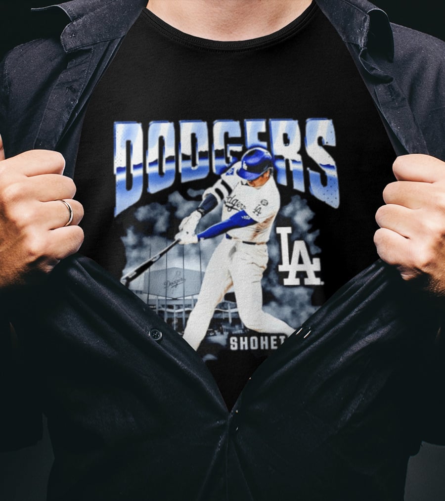Shohei Ohtani Los Angeles Dodgers MLB Baseball Star Hitter Action Dodgers Stadium T-Shirt