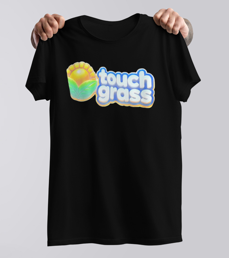 Touch Grass Plants Vs Zombies Sunflower Gaming Meme T-Shirt