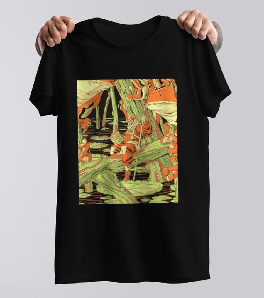 Swamp Explorer With Giant Frogs Wilderness Adventure T-Shirt
