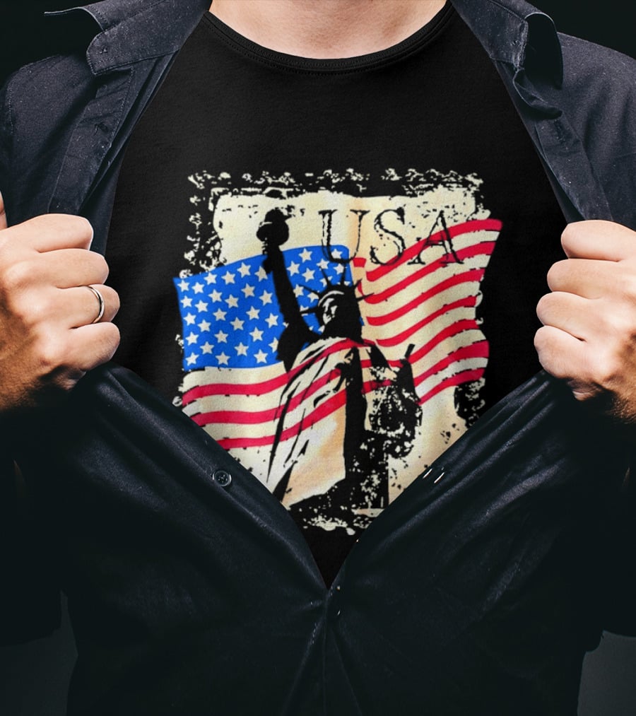 USA Statue Of Liberty American Flag T-Shirt