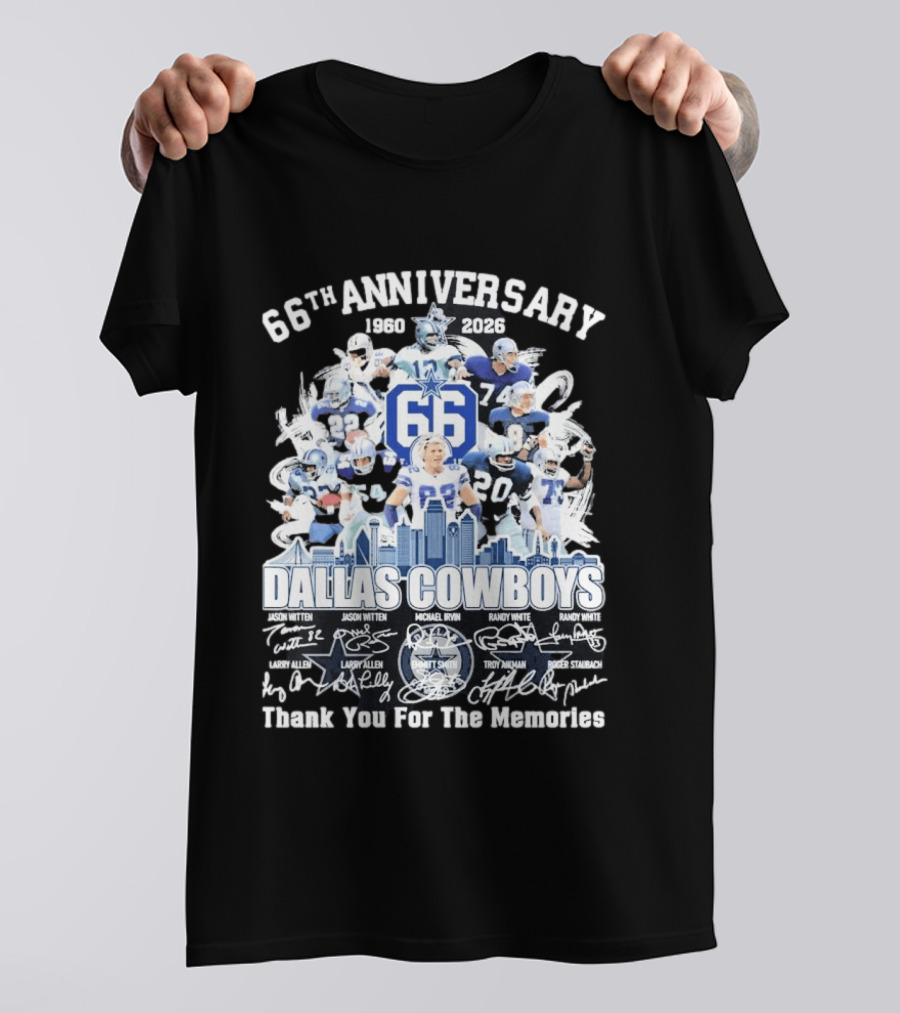 Dallas Cowboys 66th Anniversary 1960 2026 Thank You For The Memories Signatures T-Shirt