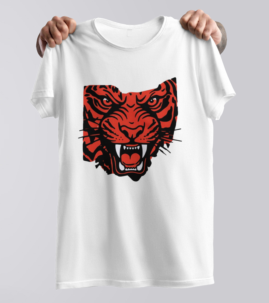 Aggressive Tiger Face Big Cat Animal Fierce Red And Black Tiger Head T-Shirt