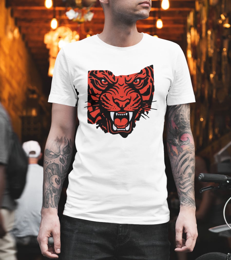 Aggressive Tiger Face Big Cat Animal Fierce Red And Black Tiger Head T-Shirt