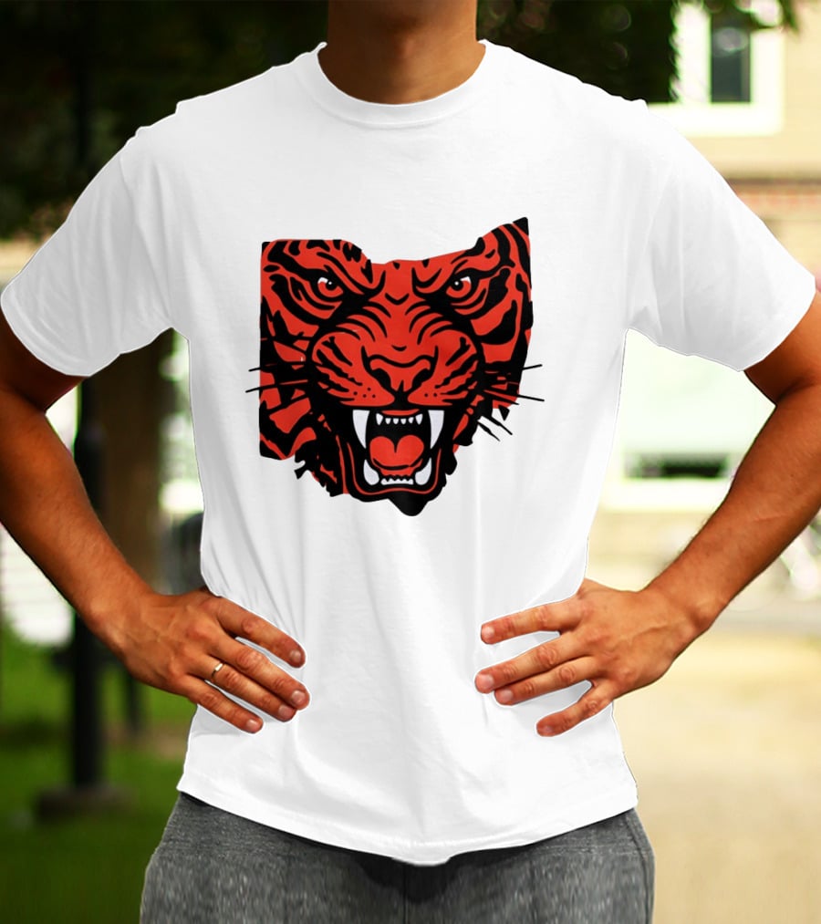 Aggressive Tiger Face Big Cat Animal Fierce Red And Black Tiger Head T-Shirt