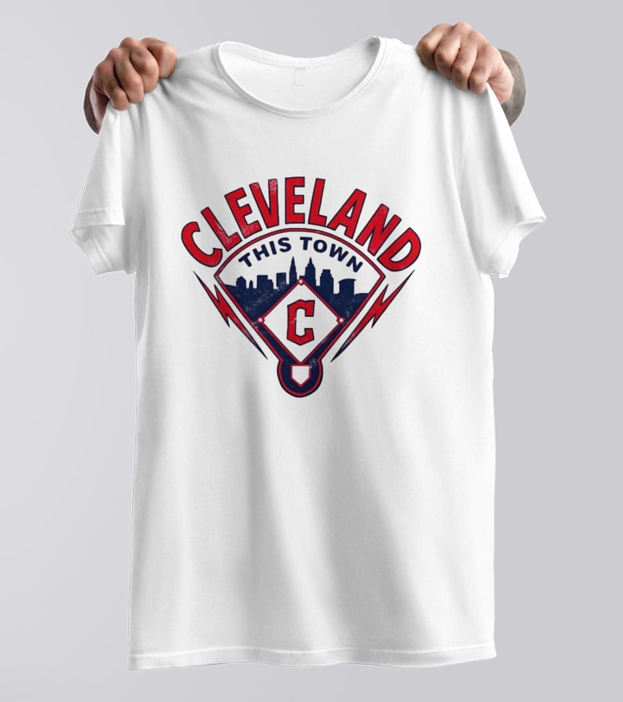 Cleveland Guardians This Town Baseball MLB Skyline Pitch Shape T-Shirt