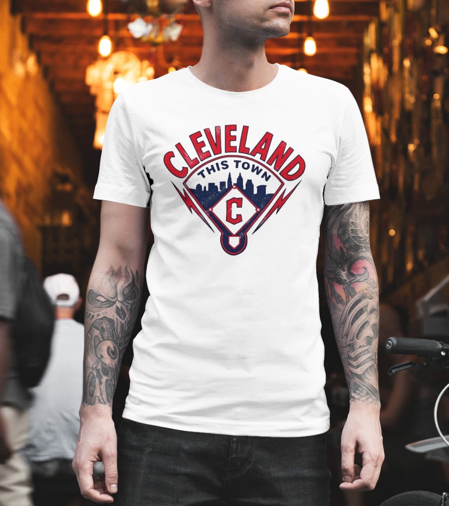Cleveland Guardians This Town Baseball MLB Skyline Pitch Shape T-Shirt