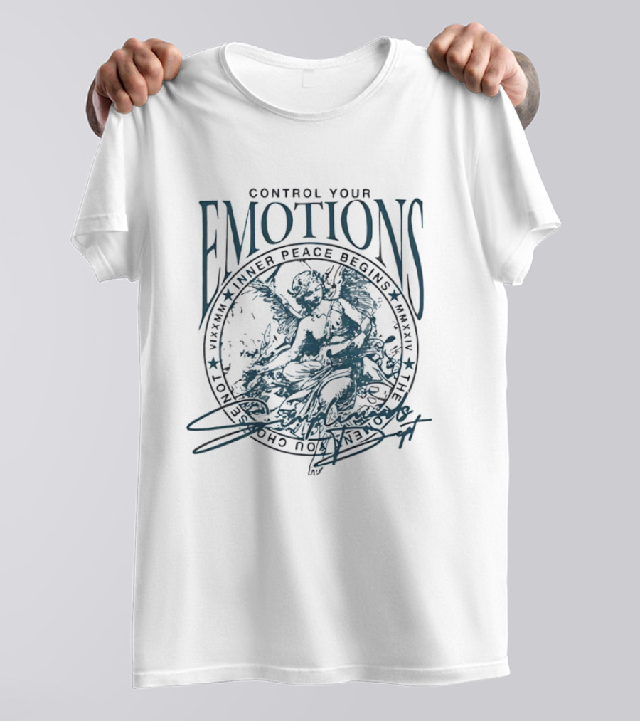 Control Your Emotions Inner Peace Begins Graphic Text Circle Motif T-Shirt