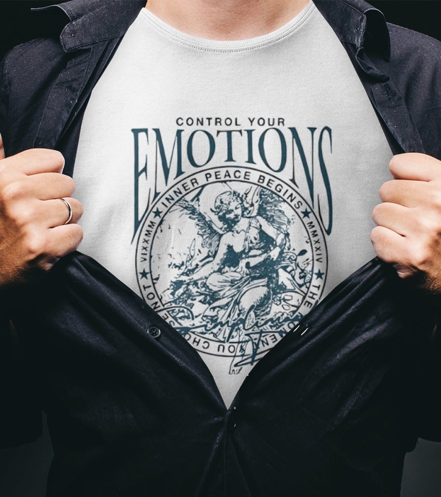 Control Your Emotions Inner Peace Begins Graphic Text Circle Motif T-Shirt