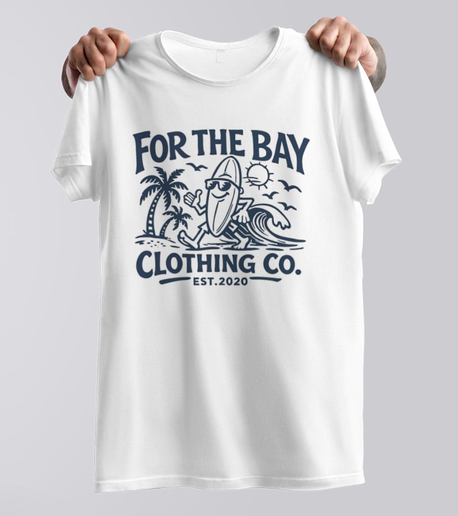 For The Bay Clothing Co Est 2020 Surfing Palm Trees And Waves T-Shirt