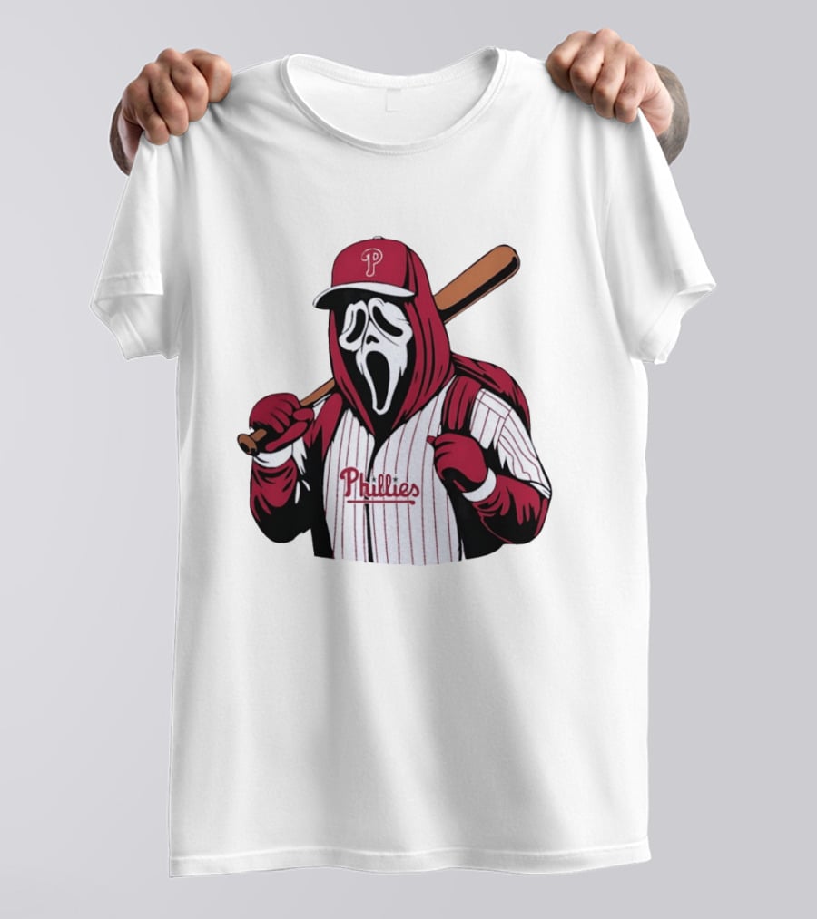Philadelphia Phillies Ghostface Scream Baseball Horror Movie T-Shirt