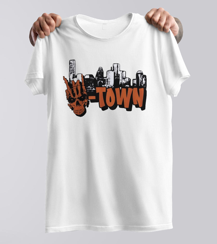 H Town Skull Skyline Houston Texas T-Shirt