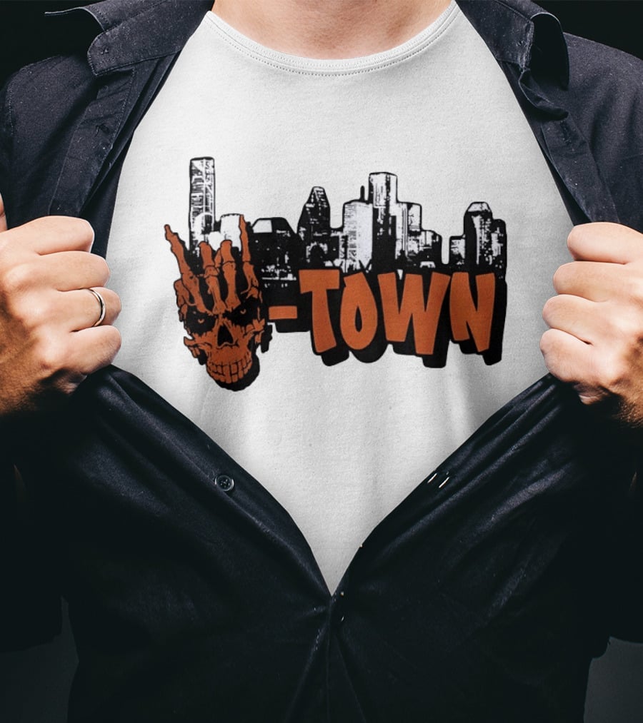 H Town Skull Skyline Houston Texas T-Shirt