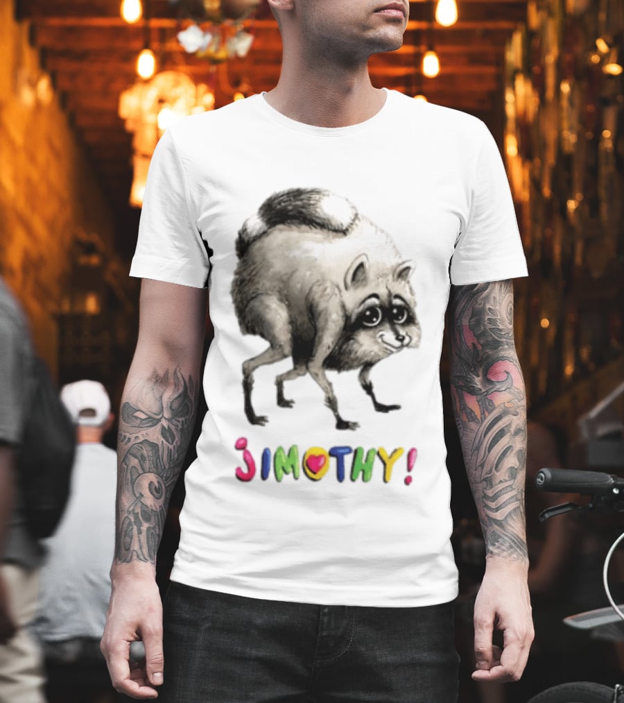 Jimothy Raccoon Rainbow Text Playful T-Shirt