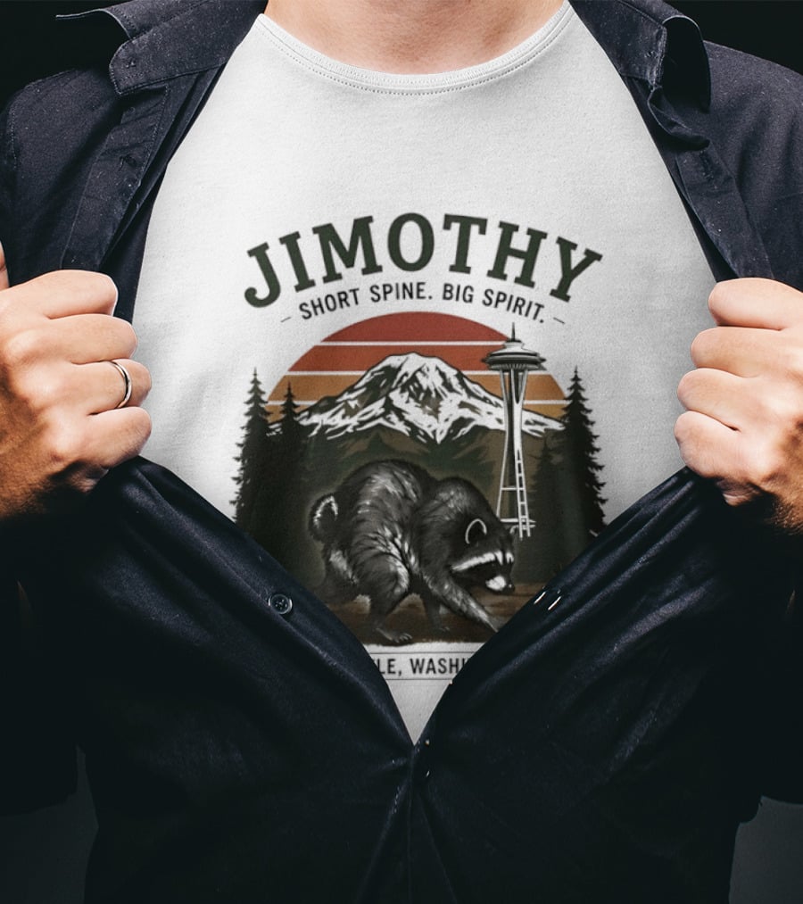 Jimothy Short Spine Big Spirit Bear Seattle Washington Skyline Sunset T-Shirt