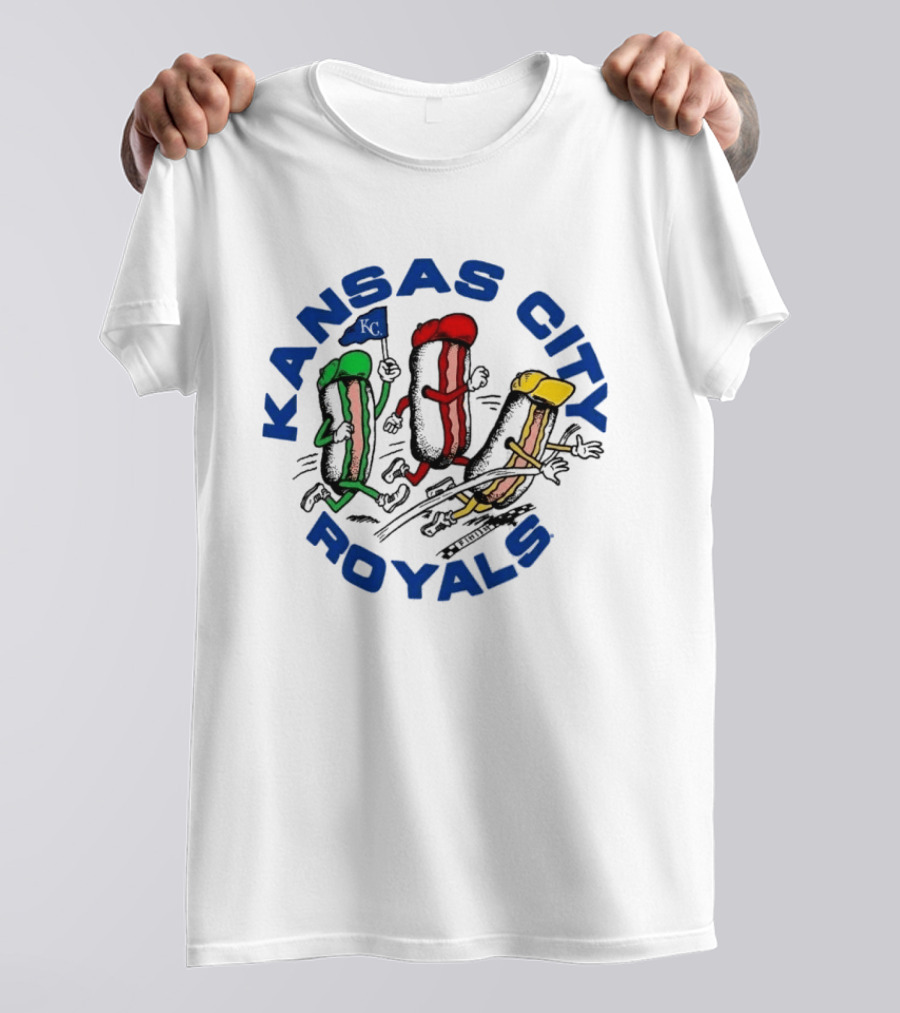 Kansas City Royals Hot Dog Race Mascots With Flag T-Shirt