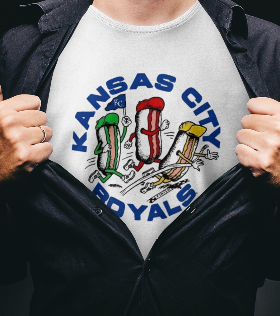 Kansas City Royals Hot Dog Race Mascots With Flag T-Shirt