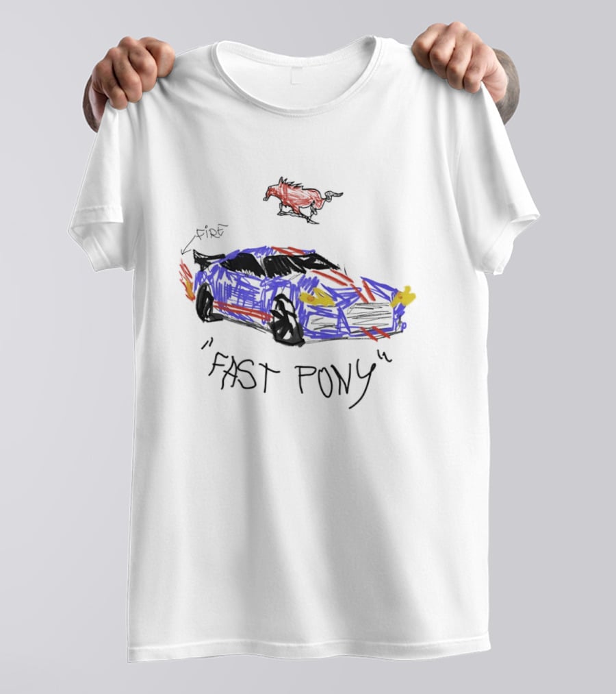 Mustang Fast Pony Fire Muscle Car Racing Sketch T-Shirt