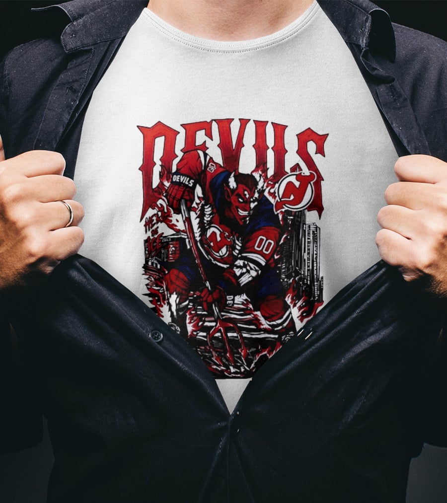 New Jersey Devils Hell On Ice Demon Skating T-Shirt