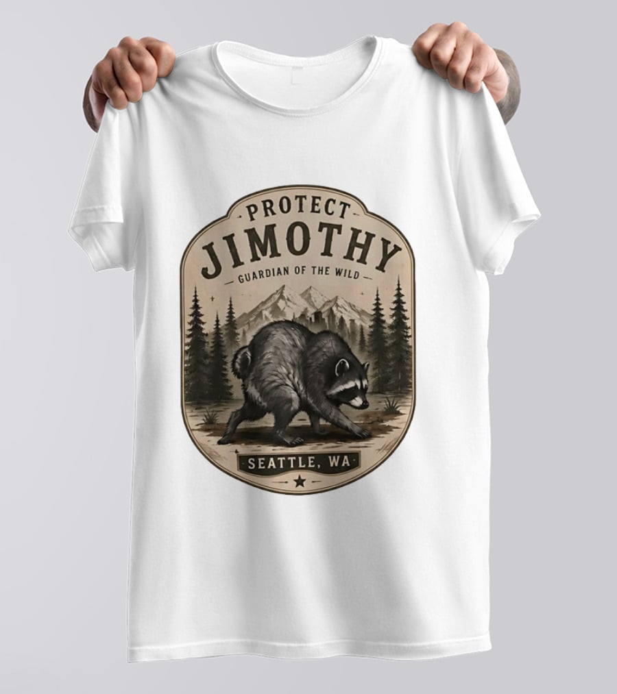 Protect Jimothy Guardian Of The Wild Seattle WA Raccoon Forest Adventure T-Shirt