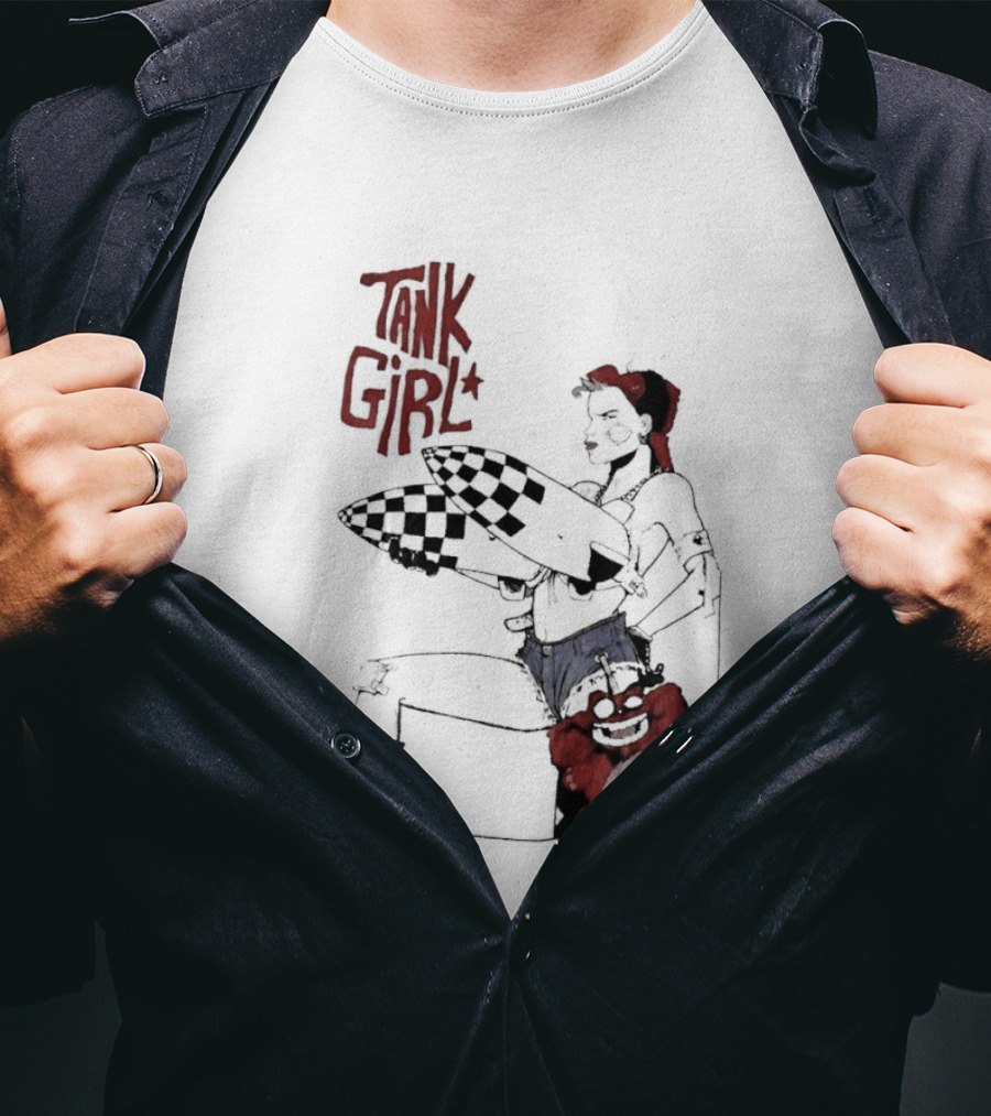Tank Girl Checkered Missiles Red Text With Plush Toy T-Shirt