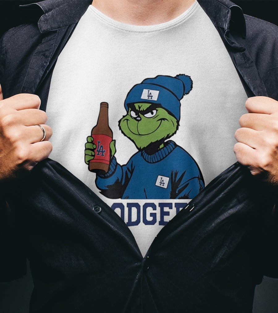 Los Angeles Dodgers MLB Christmas Grinch Beanie And Sweater T-Shirt