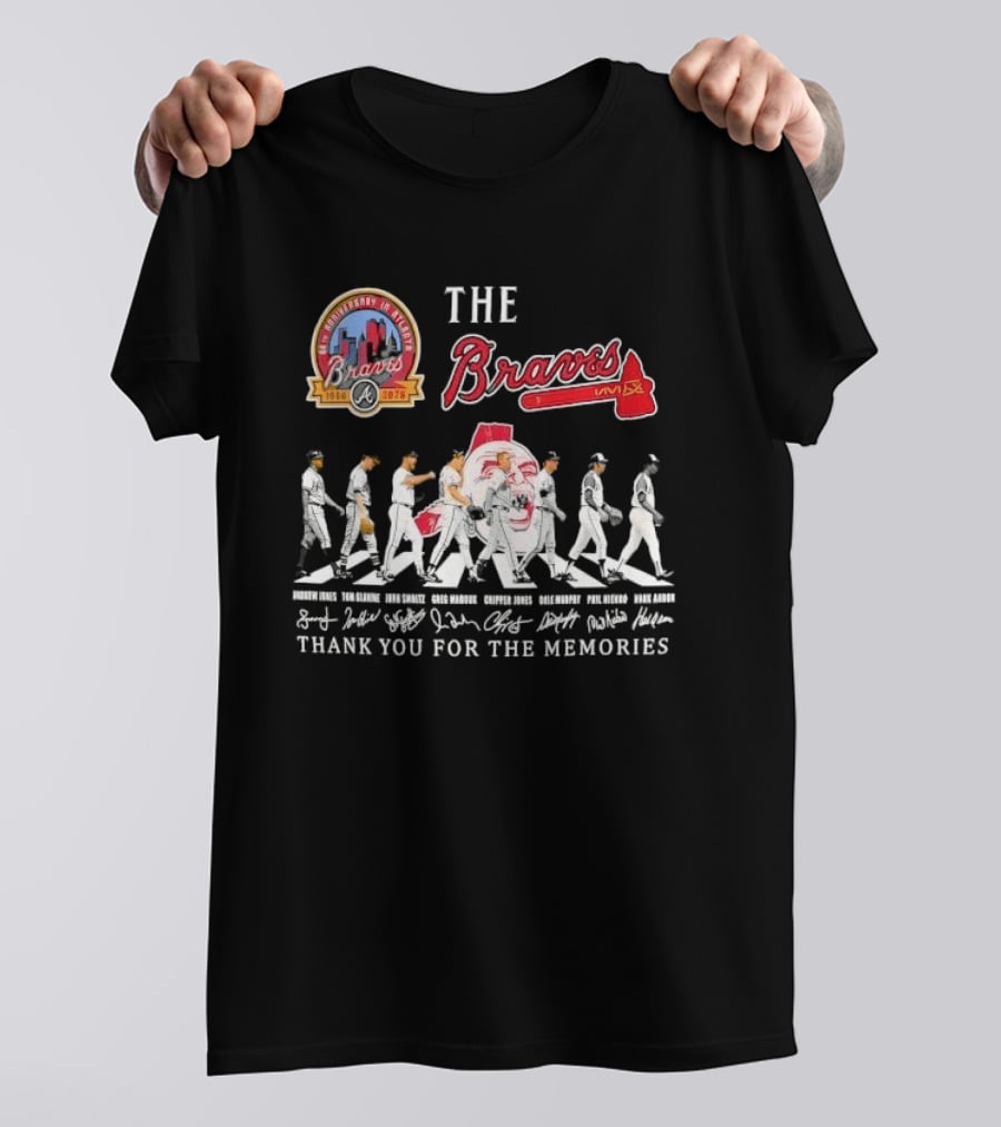 Atlanta Braves 60th Anniversary Legends Hank Aaron John Smoltz Greg Maddux Chipper Jones Thank You For The Memories T-Shirt