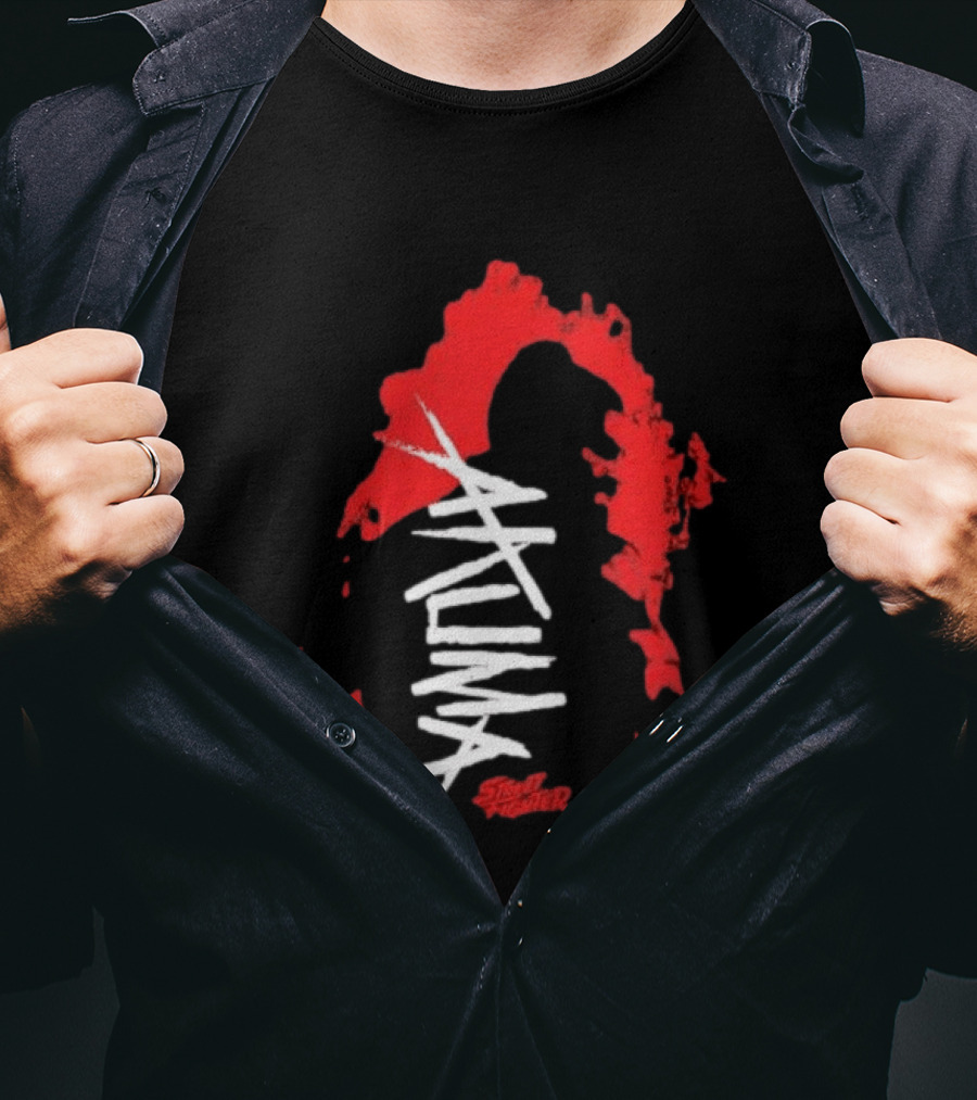 Akuma Street Fighter Red And White Brushstroke T-Shirt