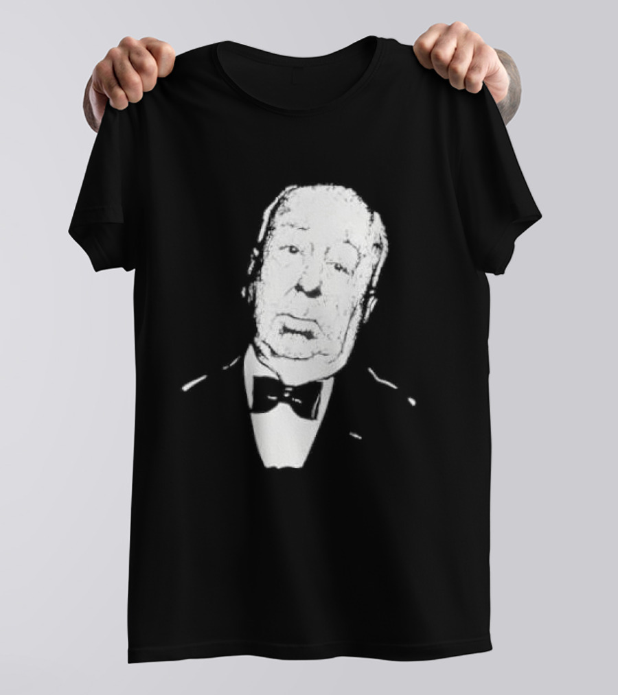 Alfred Hitchcock Staring Silhouette Iconic Filmmaker Style Bowtie T-Shirt
