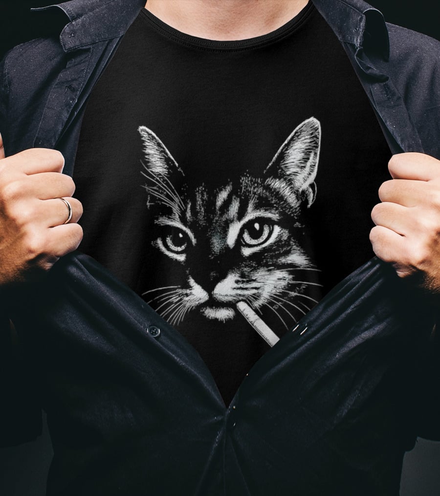 Cat Smoking A Cigarette Vintage Style Retro Look T-Shirt