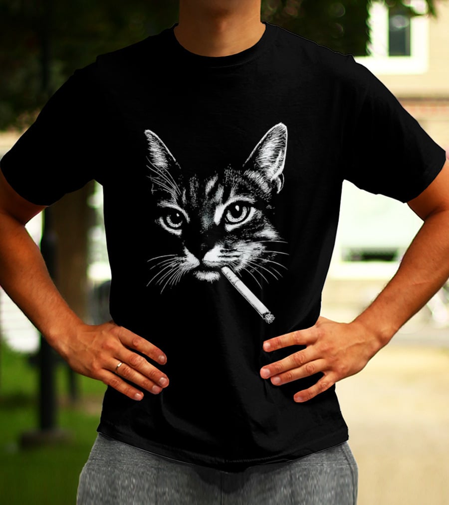 Cat Smoking A Cigarette Vintage Style Retro Look T-Shirt