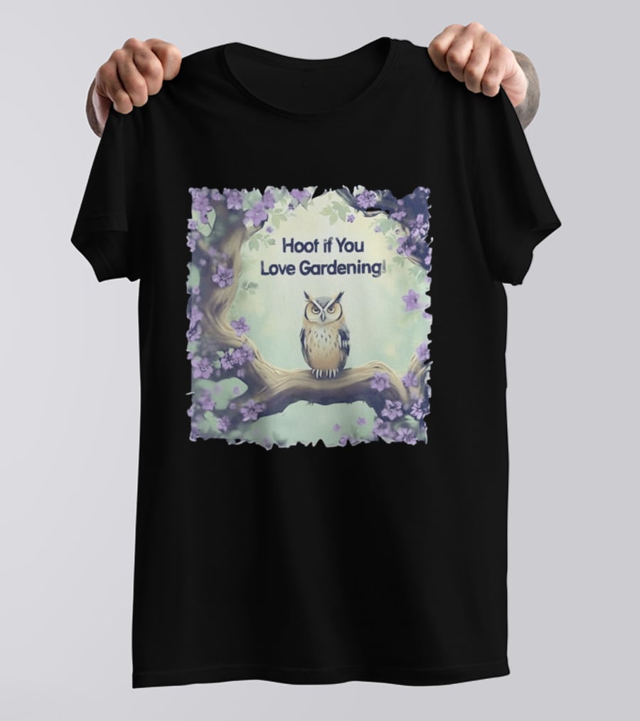 Hoot If You Love Gardening Owl In Blossom Tree T-Shirt