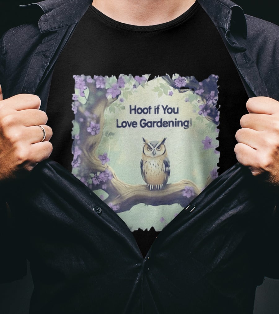 Hoot If You Love Gardening Owl In Blossom Tree T-Shirt