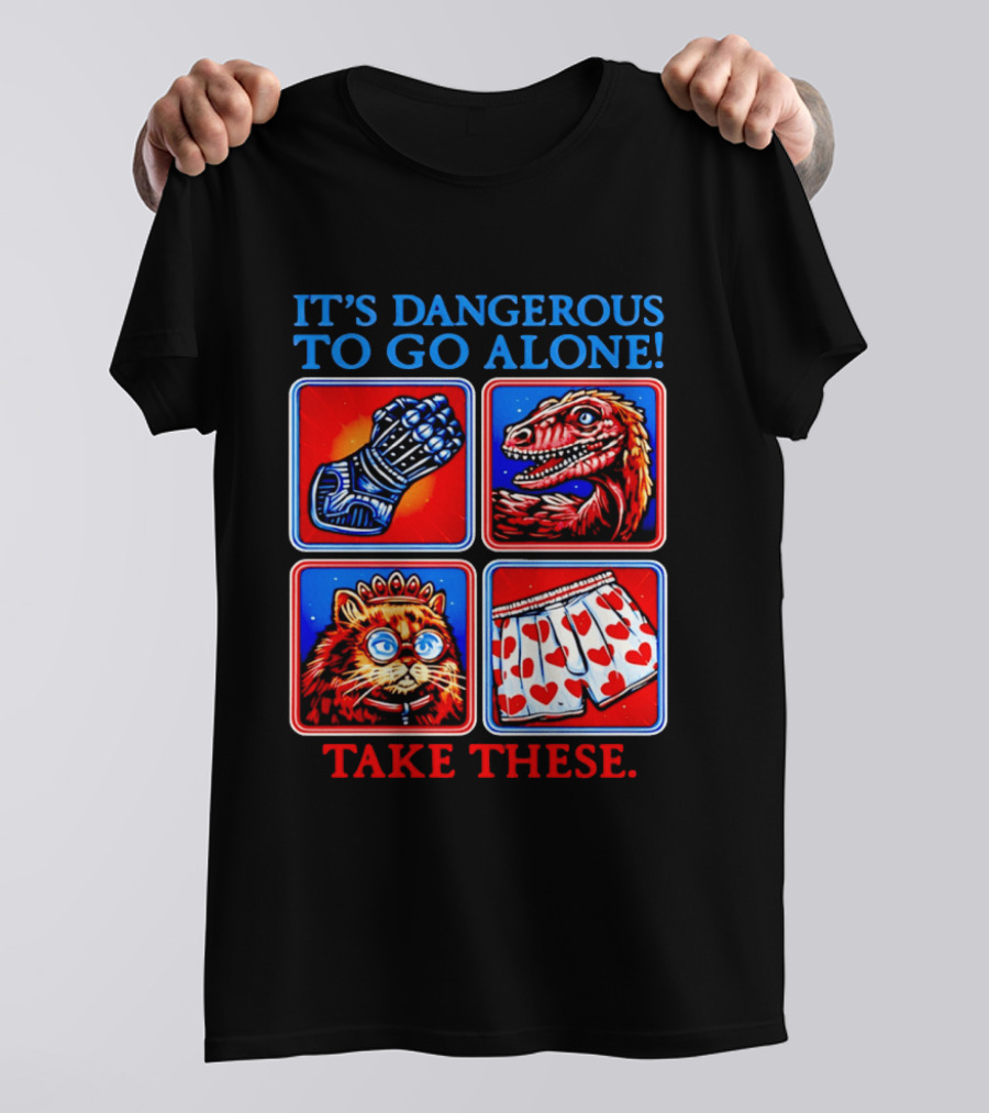 It's Dangerous To Go Alone Take These Gauntlet Raptor Cat Heart Boxers T-Shirt