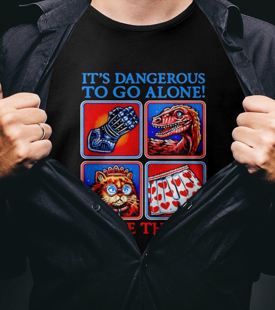 It's Dangerous To Go Alone Take These Gauntlet Raptor Cat Heart Boxers T-Shirt