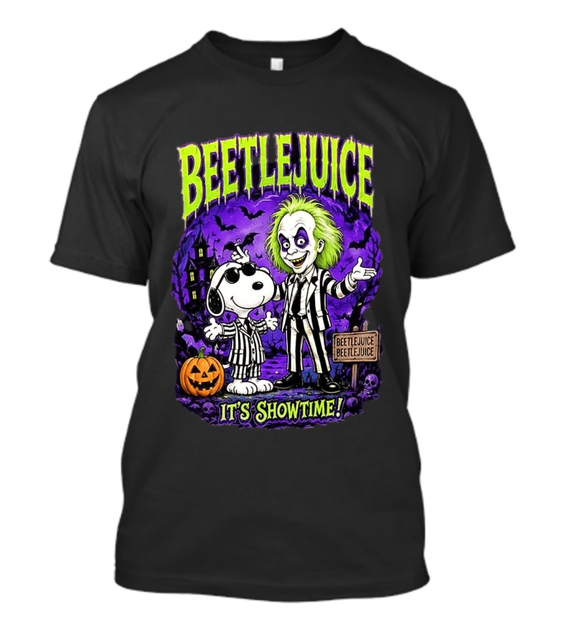 Beetlejuice Snoopy It's Showtime Halloween Pumpkin T-Shirt