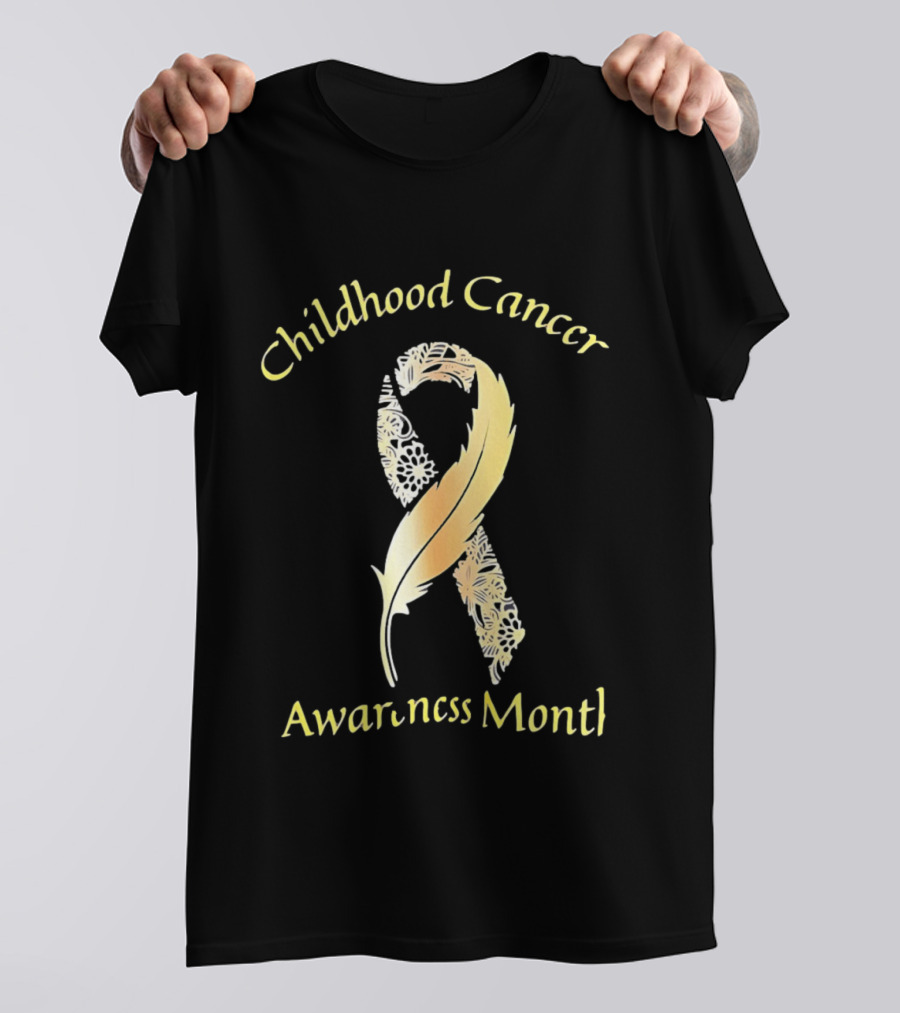 Childhood Cancer Awareness Month Gold Floral Ribbon T-Shirt