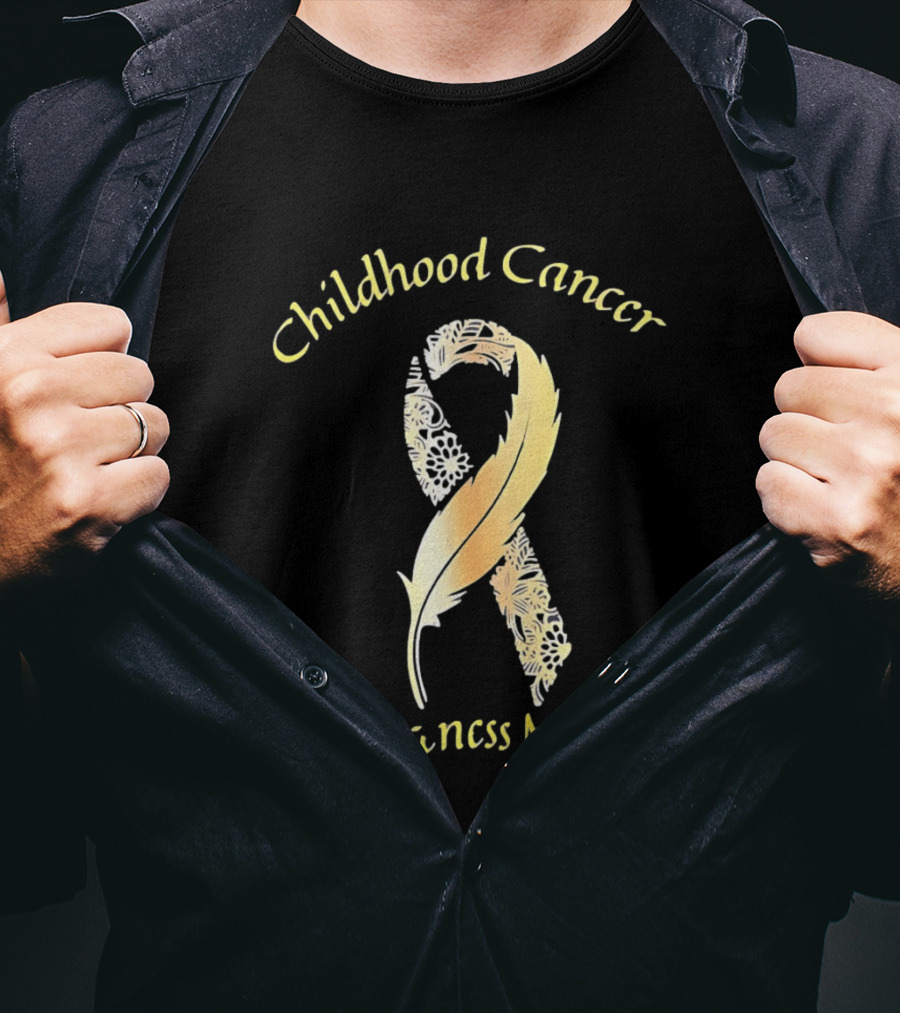 Childhood Cancer Awareness Month Gold Floral Ribbon T-Shirt