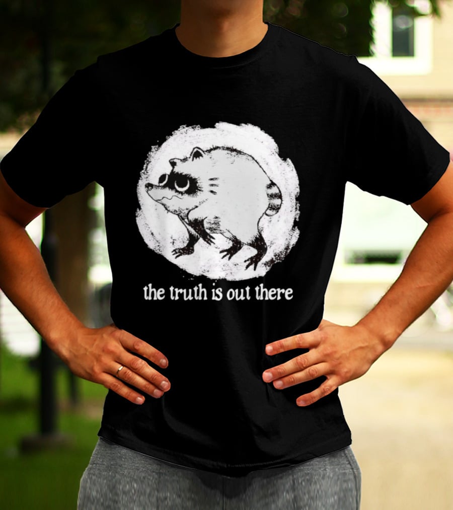 Jimothy The Raccoon The Truth Is Out There Black And White Sketch T-Shirt