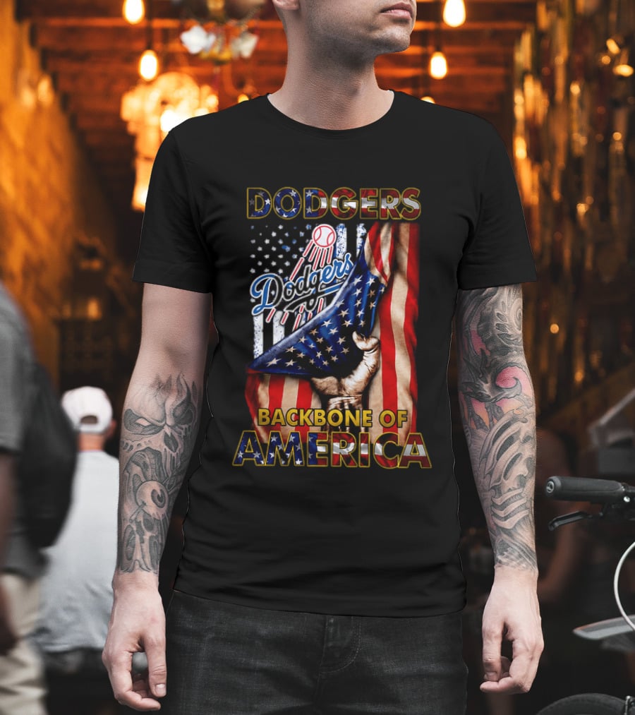 Dodgers Backbone Of America Baseball And Flag T-Shirt