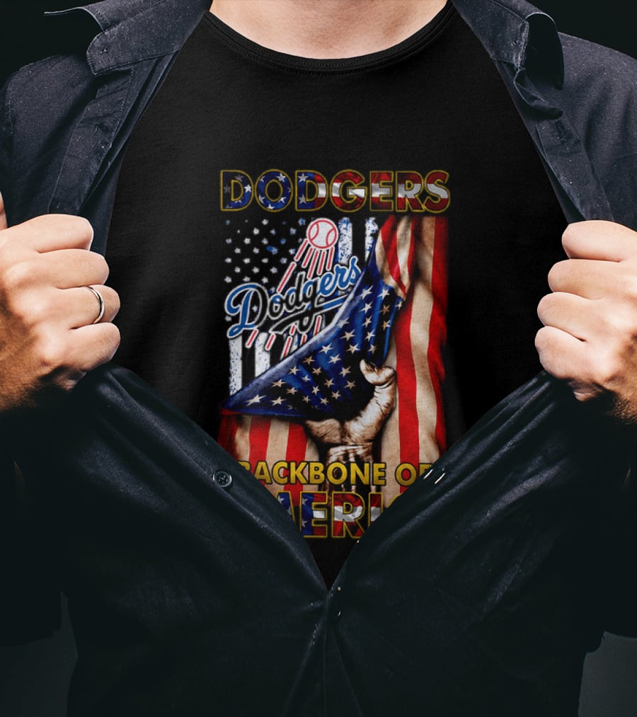 Dodgers Backbone Of America Baseball And Flag T-Shirt