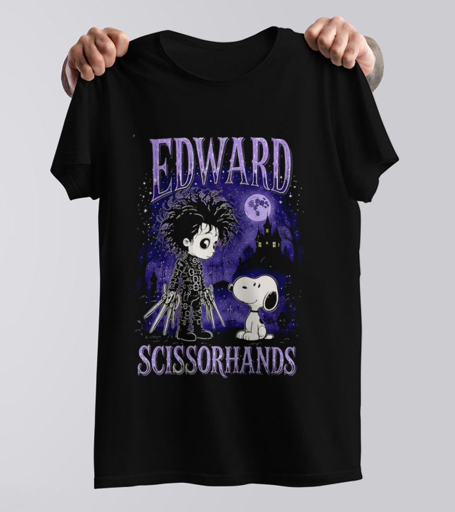 Edward Scissorhands Meets Snoopy Halloween Moon Scene T-Shirt