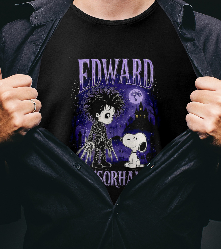 Edward Scissorhands Meets Snoopy Halloween Moon Scene T-Shirt