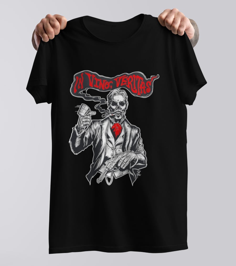 Skeleton Doc Holliday In Vino Veritas Smoking Gun Wine Cup T-Shirt