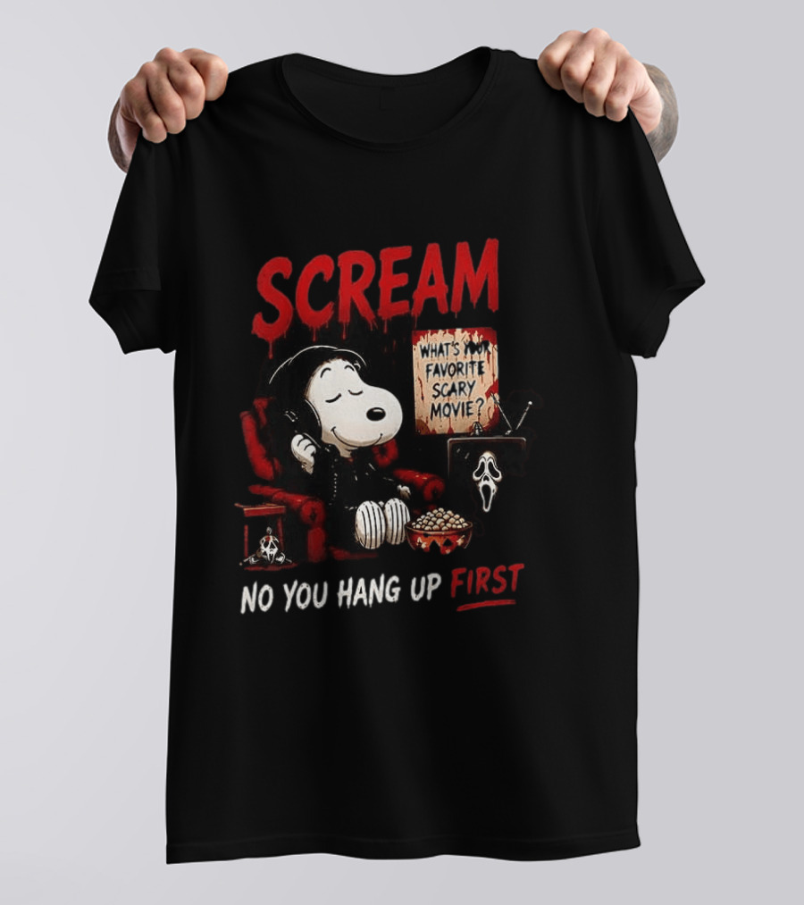 Snoopy Scream No You Hang Up First Scary Movie Popcorn T-Shirt