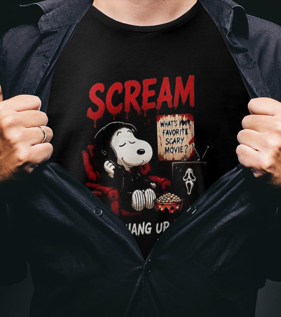 Snoopy Scream No You Hang Up First Scary Movie Popcorn T-Shirt