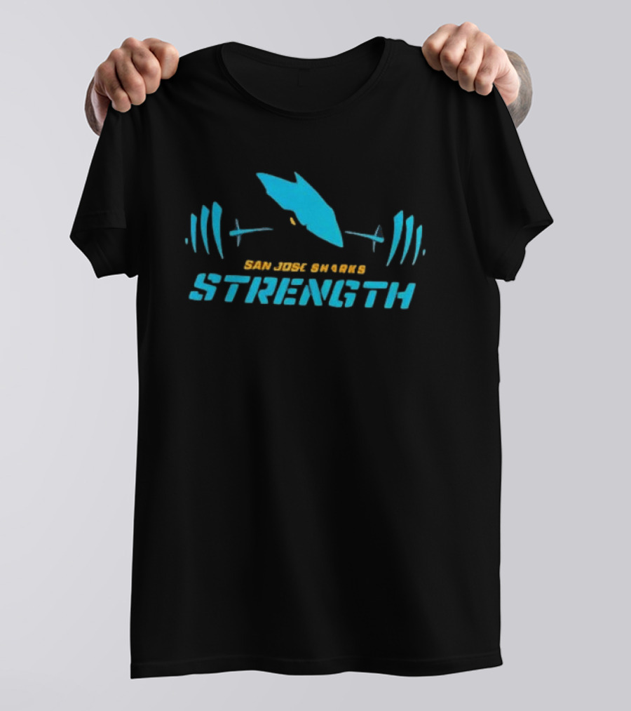 San Jose Sharks Strength Weightlifting Barbell T-Shirt