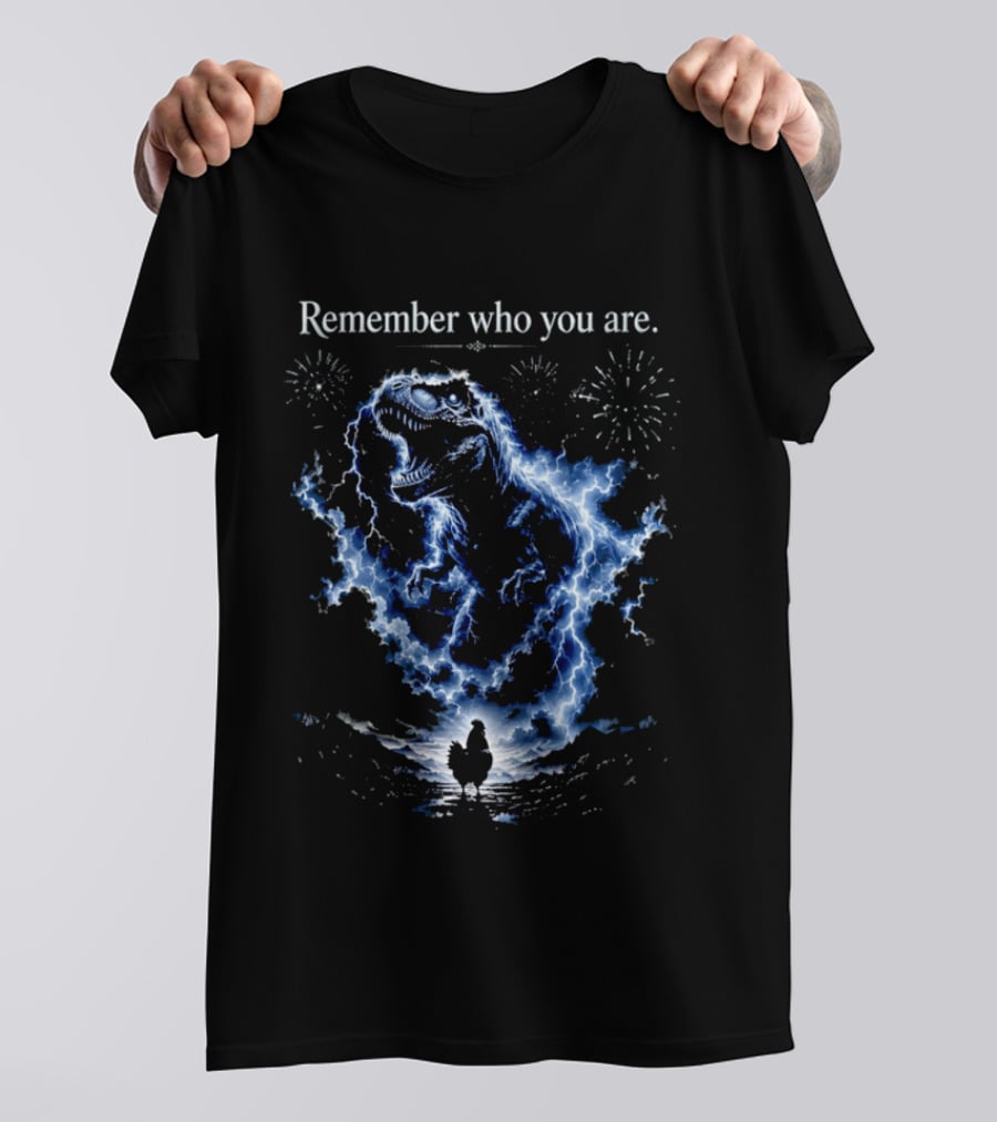 T Rex Chicken Evolution Remember Who You Are Lightning Fireworks T-Shirt