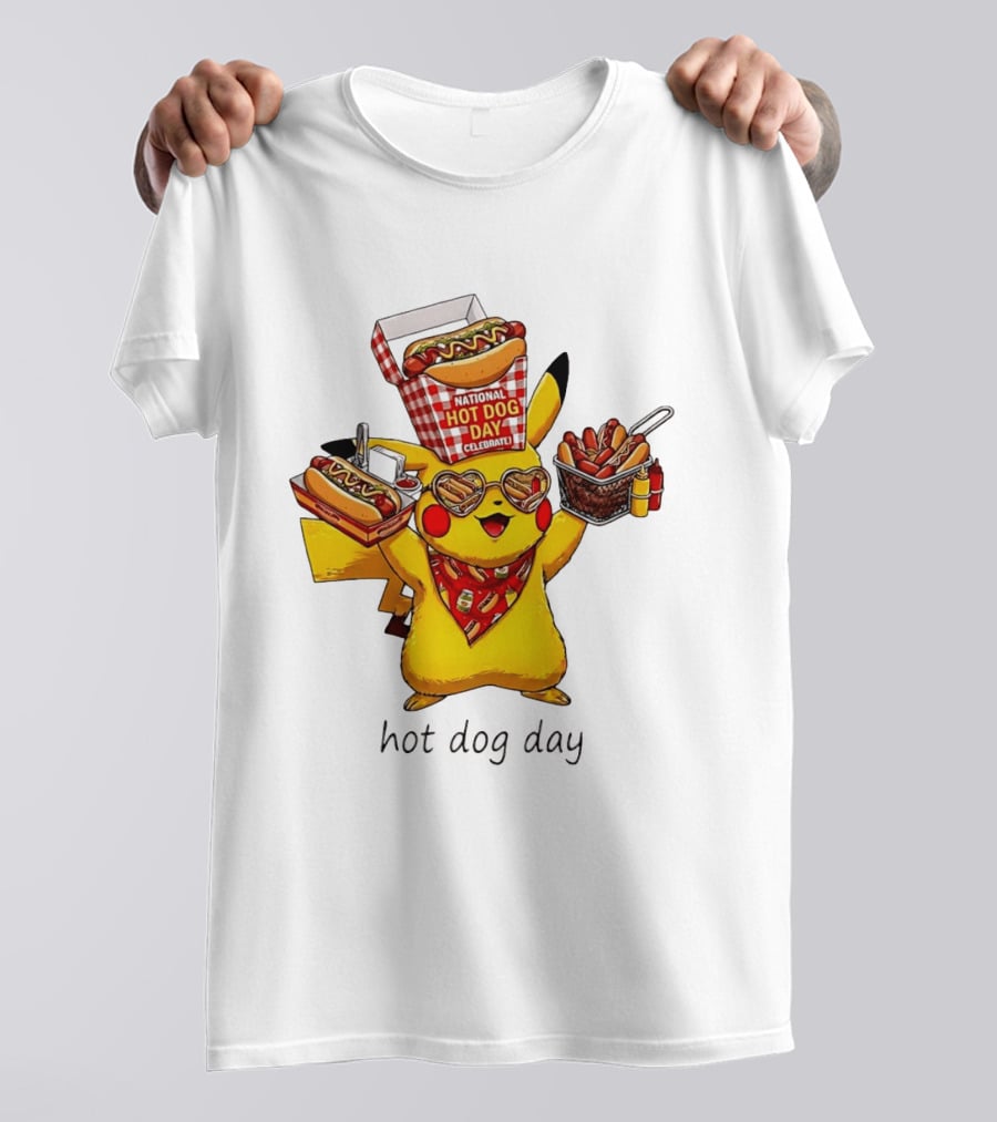 National Hot Dog Day Pikachu Heart Sunglasses Celebrate T-Shirt