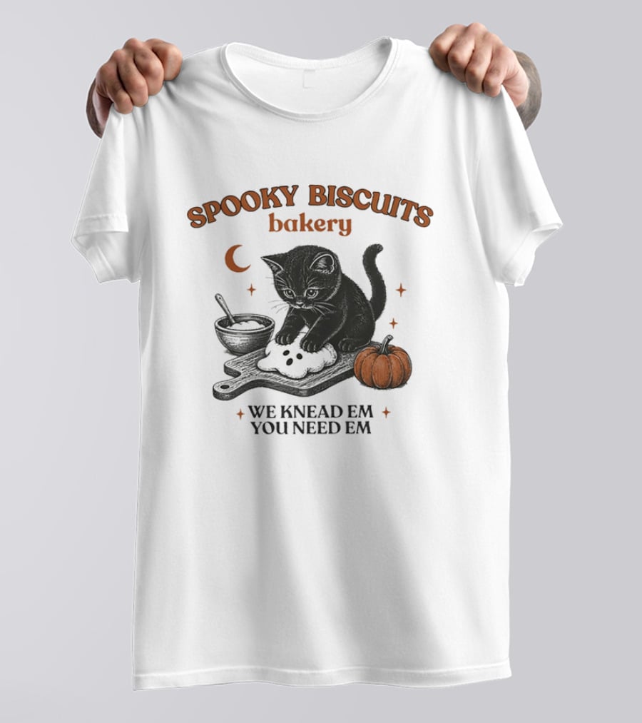 Spooky Biscuits Bakery We Knead Em You Need Em Cat Pumpkin Moon T-Shirt