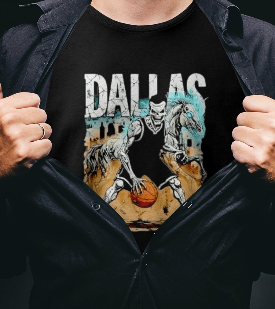 Undead Basketball Player Dribbling Skeleton Horse DALLAS T-Shirt